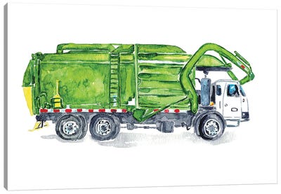 Garbage Truck Canvas Art Print - Kids Transportation Art