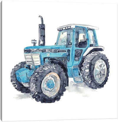 Blue Tractor Canvas Art Print - Tractors