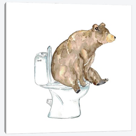 Bear On The Toilet Canvas Print #MSG134} by Maryna Salagub Canvas Art Print