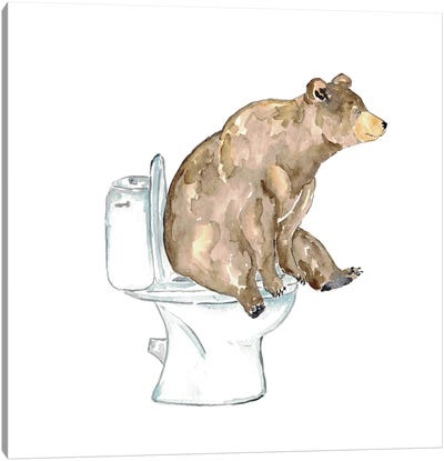 Bear On The Toilet Canvas Art Print