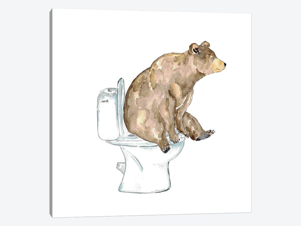 Bear On The Toilet by Maryna Salagub 1-piece Canvas Wall Art