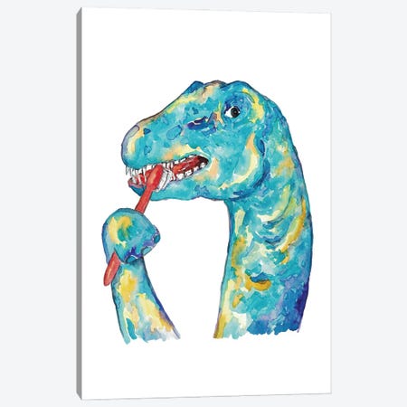 Brontosaurus Brushing Teeth Canvas Print #MSG136} by Maryna Salagub Art Print