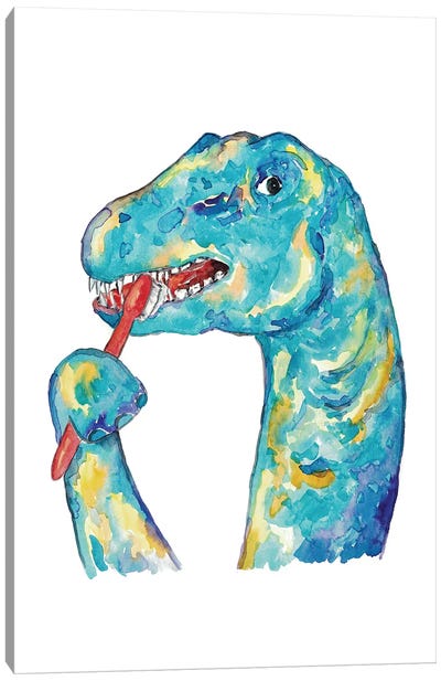 Brontosaurus Brushing Teeth Canvas Art Print