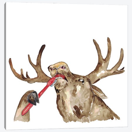 Moose Brushing Teeth Canvas Print #MSG141} by Maryna Salagub Art Print