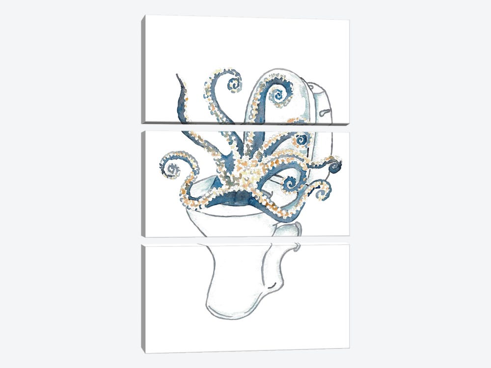 Octopus Toilet by Maryna Salagub 3-piece Canvas Print