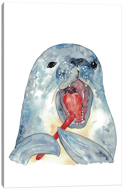 Seal Brushing Teeth Canvas Art Print - Seal Art