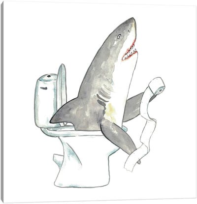 Shark Toilet Canvas Art Print - Shark Art