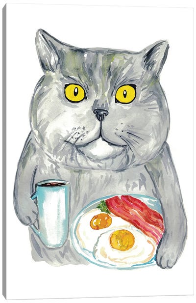 Cat Breakfast Canvas Art Print - Coffee Art