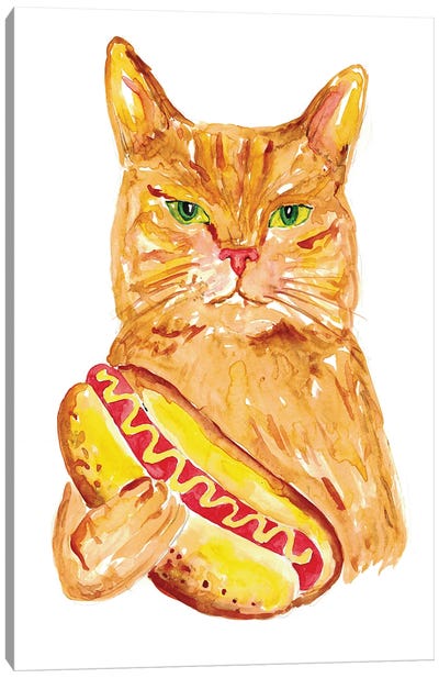 Hotdog Cat Canvas Art Print - Meat Art