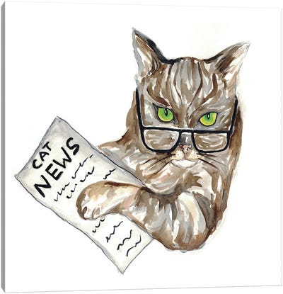 Cat Newspaper Canvas Art Print - Maryna Salagub
