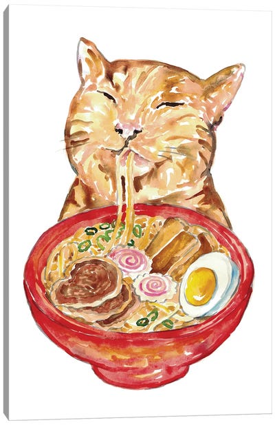 Cat Ramen Canvas Art Print - Meat Art