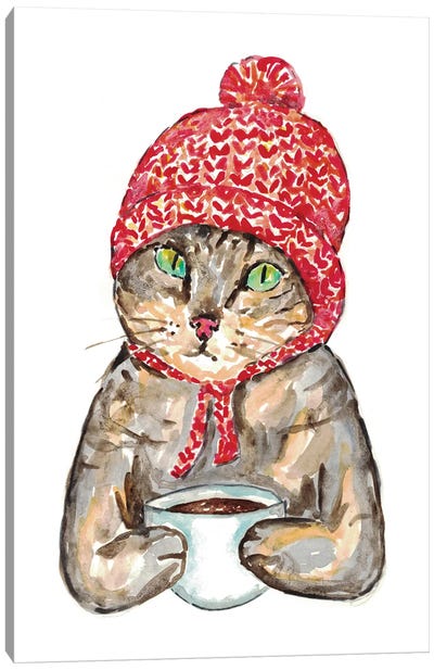 Cat Coffee Canvas Art Print - Christmas Animal Art