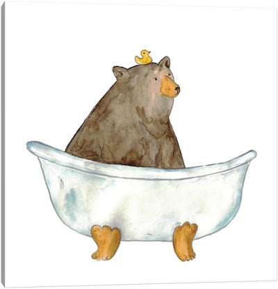 Bear Bath Canvas Art Print - Brown Bear Art