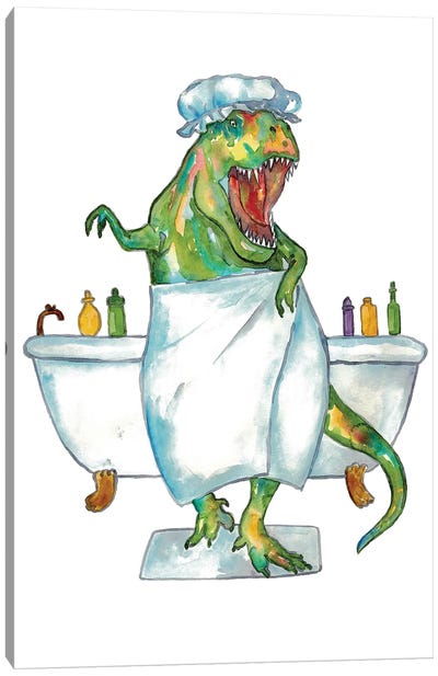 Dinosaur Bath Canvas Art Print - Bathroom Break
