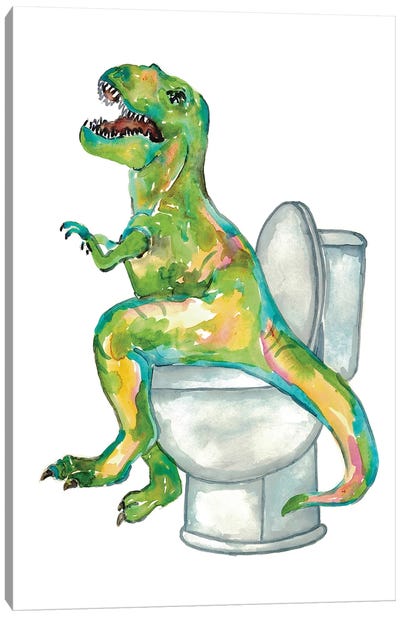 Dinosaur Toilet Canvas Art Print - Maryna Salagub