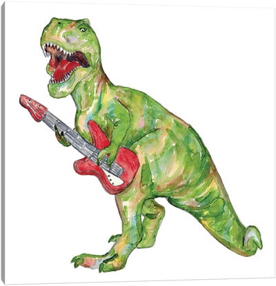 Dinosaur Guitar Canvas Art Print - Prehistoric Animal Art