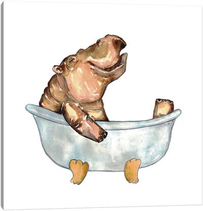 Hippo Bath Canvas Art Print - Hippopotamus Art