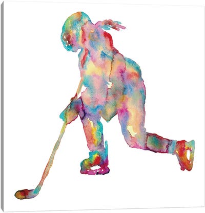 Hockey Girl Art Canvas Art Print - Kids Sports Art