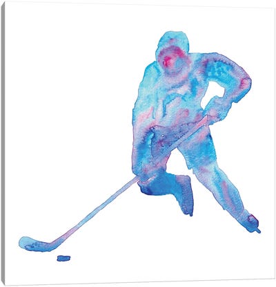 Hockey Art Blue Watercolor Canvas Art Print - Hockey Art