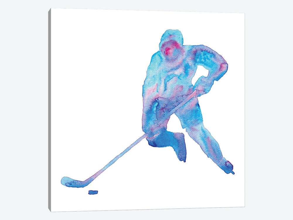 Hockey Art Blue Watercolor by Maryna Salagub 1-piece Canvas Artwork