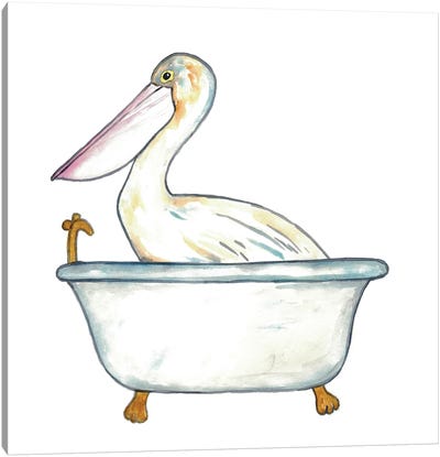 Pelican Bath Canvas Art Print - Pelican Art