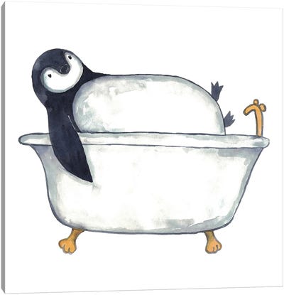 Penguin Bath Canvas Art Print - Penguin Art