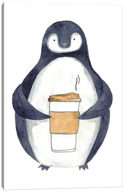 Penguin Coffee Canvas Art Print - Penguin Art
