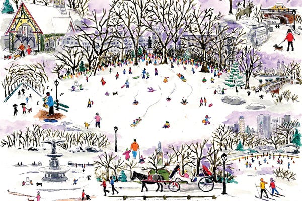 Manhattan: Sledding In Central Park by Michael Storrings