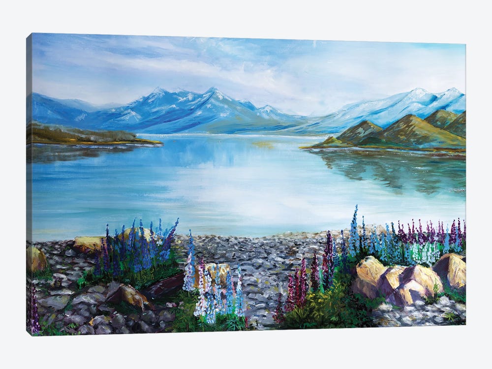 Lake Te Kapo Lupins by Marina Strijakova 1-piece Canvas Art