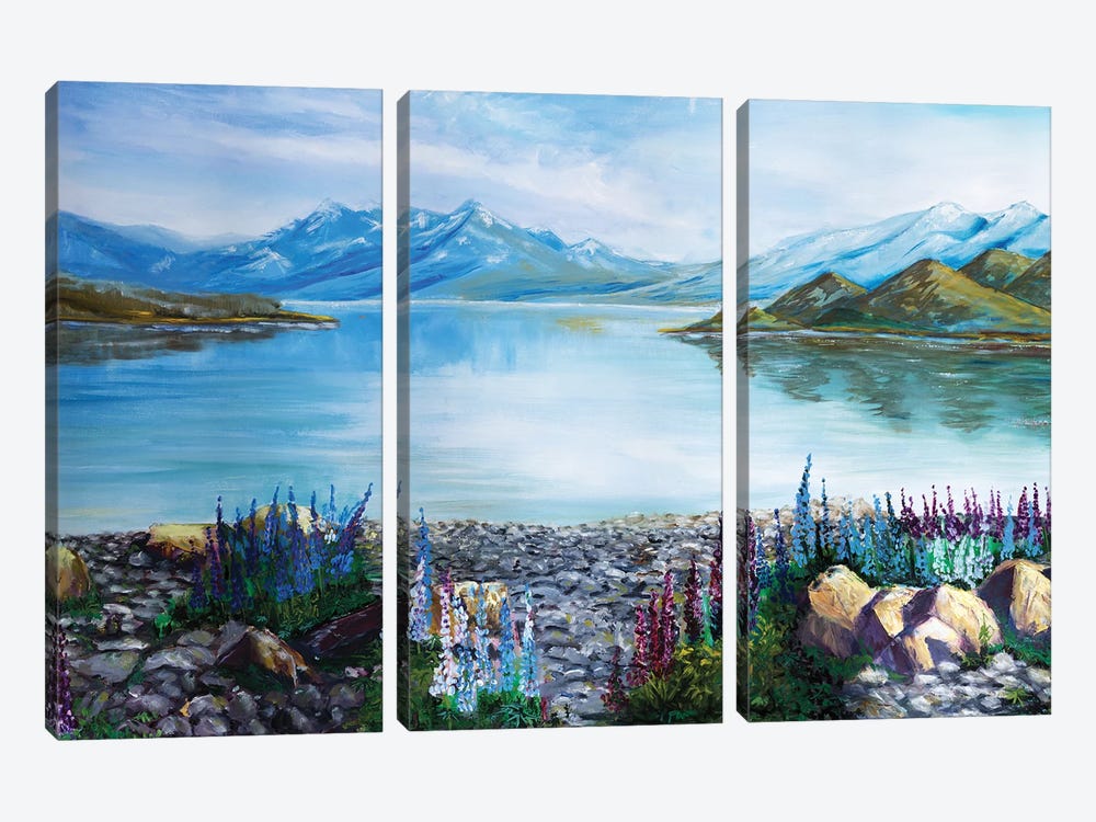 Lake Te Kapo Lupins by Marina Strijakova 3-piece Canvas Art