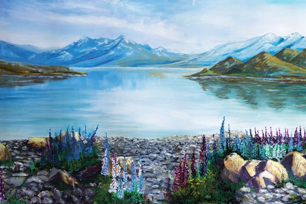 Marina Strijakova: Lake Te Kapo Lupins by Marina Strijakova