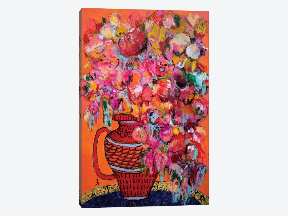 A Red Vase With A Handle by Misako Chida 1-piece Canvas Print