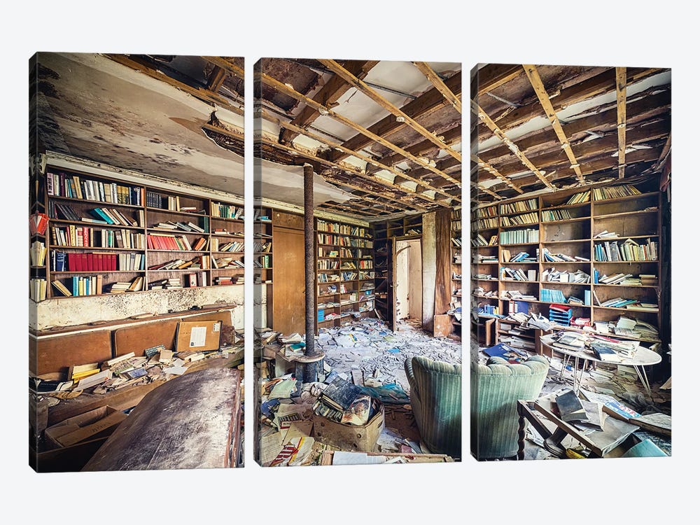 Abandoned Library by Michael Schwan 3-piece Canvas Art