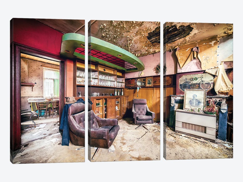 Abandoned Living Room by Michael Schwan 3-piece Canvas Print