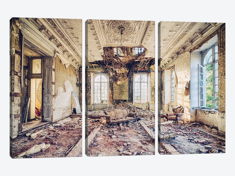 Abandoned Victorian Living Room by Michael Schwan 3-piece Canvas Wall Art