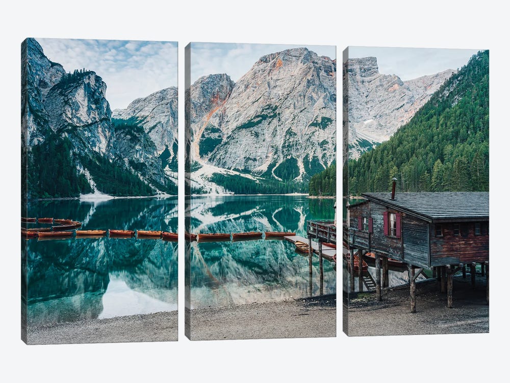 Lago Die Braies by Michael Schwan 3-piece Canvas Print
