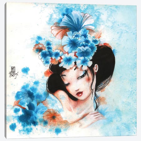 Blue Flowers Canvas Print #MTG10} by Misstigri Canvas Wall Art