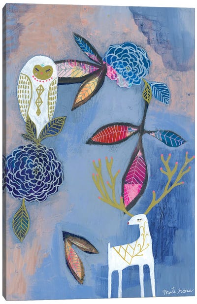 Owl & Deer Canvas Art Print - Mati Rose