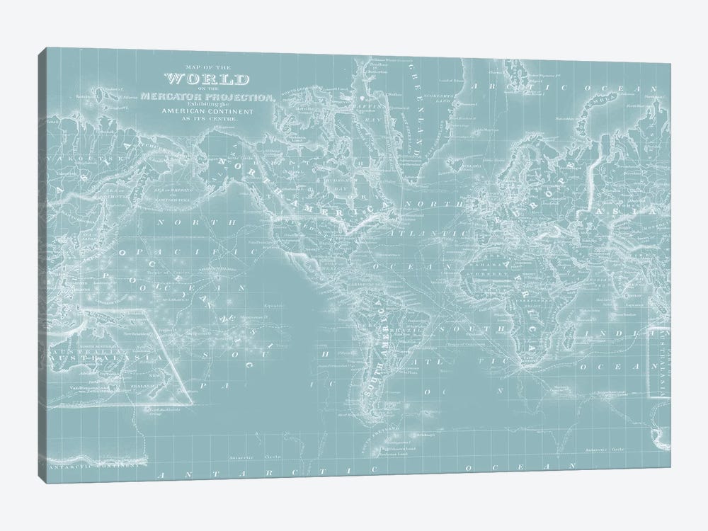 World Map on Aqua by Mitchell 1-piece Canvas Artwork