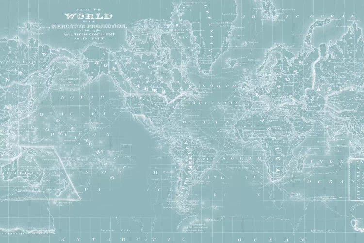 World Map on Aqua by Mitchell wall art