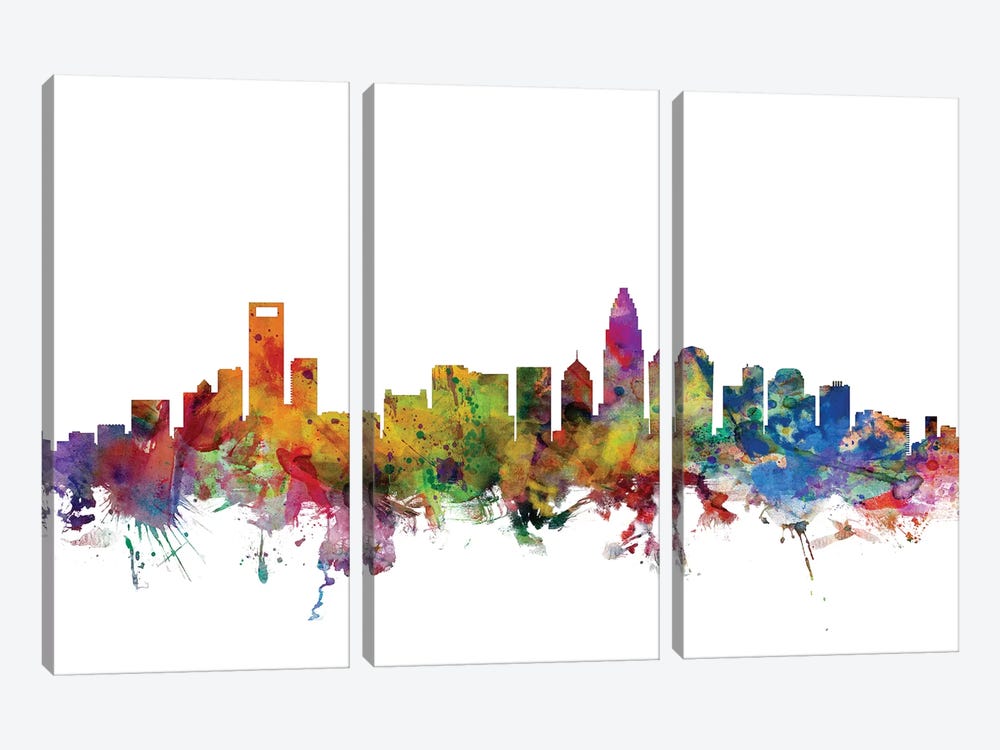 Charlotte, North Carolina Skyline by Michael Tompsett 3-piece Canvas Art Print