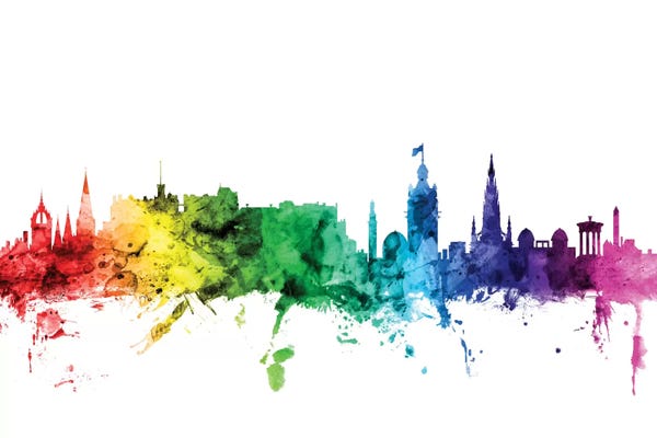 Edinburgh: Rainbow Skyline Of Edinburgh, Scotland, United Kingdom by Michael Tompsett