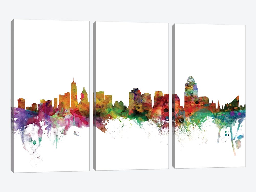 Cincinnati, Ohio Skyline by Michael Tompsett 3-piece Canvas Artwork