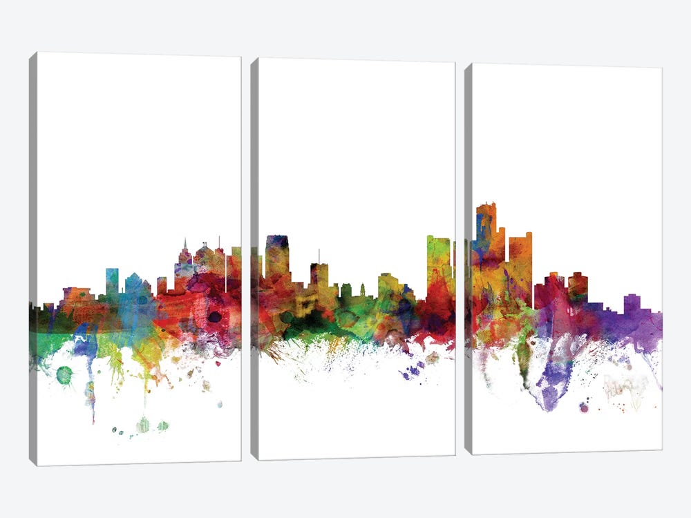 Detroit, Michigan Skyline by Michael Tompsett 3-piece Canvas Print