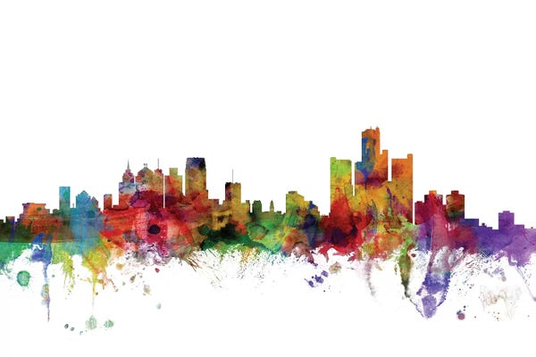 Michigan: Rainbow Blend Detroit, Michigan Skyline by Michael Tompsett