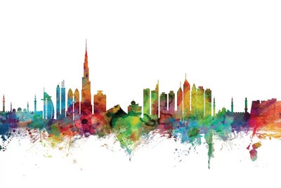 Rainbow Blend Dubai, UAE Skyline by Michael Tompsett acrylic art print