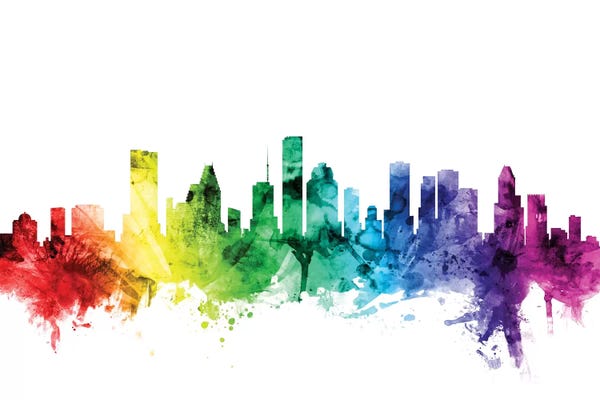 Michael Tompsett: Rainbow Skyline Of Houston, Texas, USA by Michael Tompsett