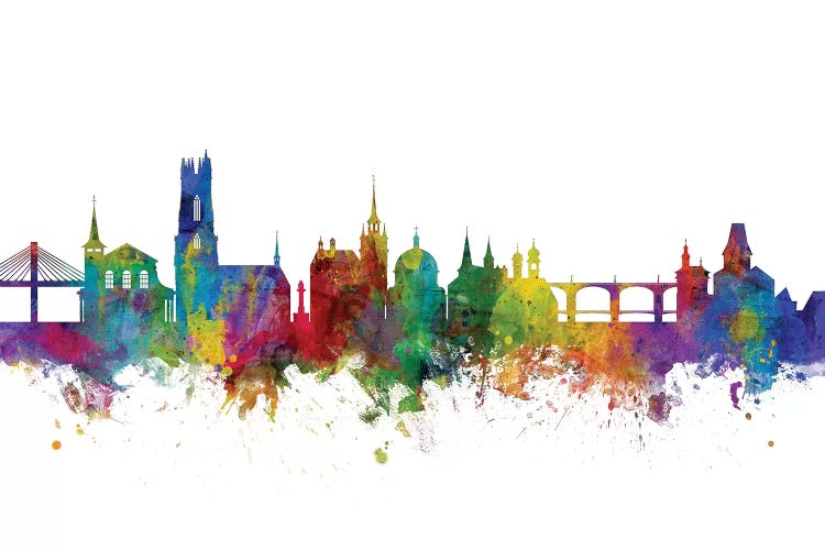 Rainbow Blend Fribourg, Switzerland Skyline by Michael Tompsett wall art