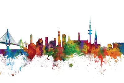 Rainbow Blend Hamburg, Germany Skyline by Michael Tompsett metal wall art