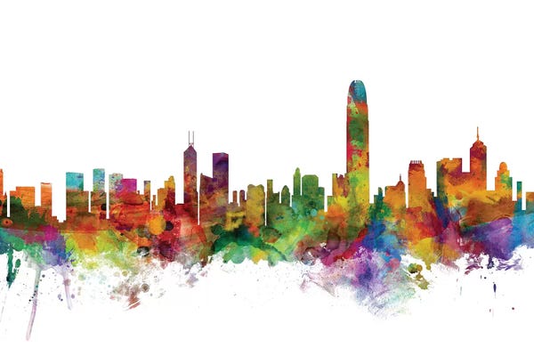 China: Rainbow Blend Hong Kong Skyline by Michael Tompsett